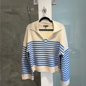 Maje Cashmere Striped Blue and White Sweater